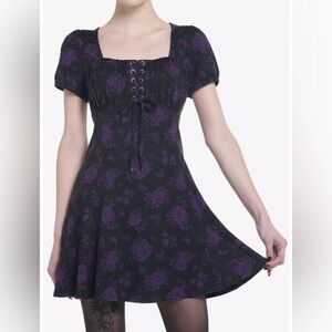 Hot Topic Cosmic Aura Black & Purple Rose Babydoll Dress Medium New With Tags